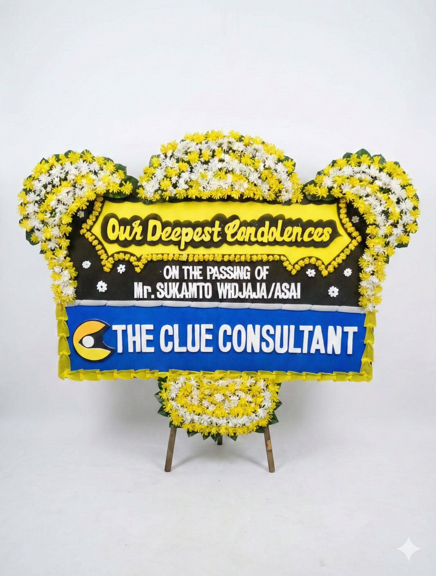 Bunga Papan Duka Cita Elegan - Seri Yellow & Blue Deepest Condolences