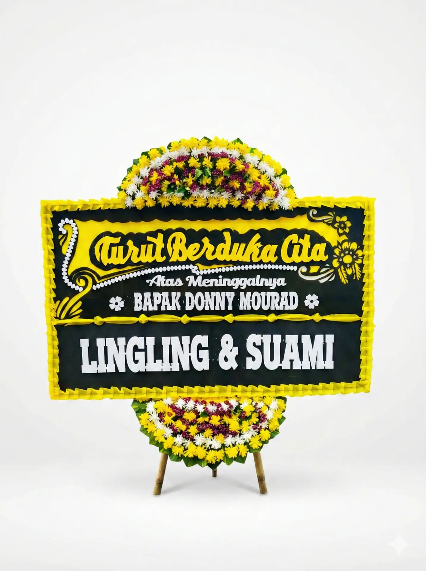 Bunga Papan Turut Berduka Cita (Black & Gold)