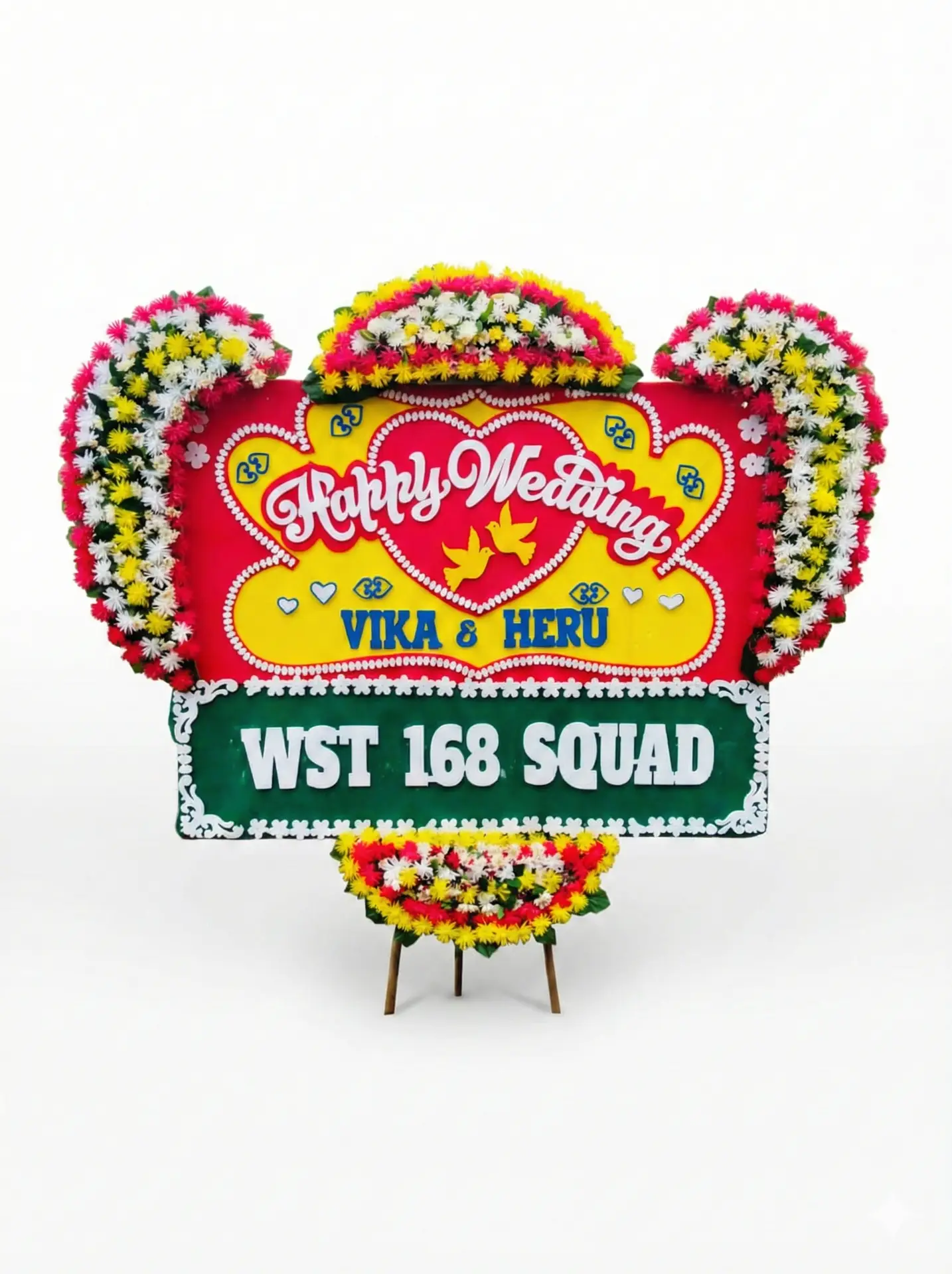 Bunga Papan Happy Wedding (Red Yellow Heart)